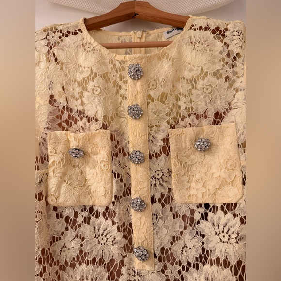NWOT SELF-PORTRAIT YELLOW FINE LACE MINI DRESS - Picture 10 of 15